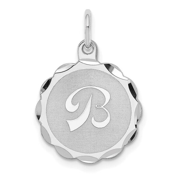 Black Bow Jewelry Co. Jewelry - Sterling Silver, Sarah Collection 15mm Brocaded Disc Initial B Pendant